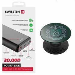 Swissten Power Line Powerbank 30 000 mAh 20W, PD, black + Popsockets Slytherin  