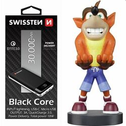 Swissten čierna Core Slim powerbanka 30000 mAh a Cable Guy Crash Bandicoot Trilogy (Crash Bandicoot)