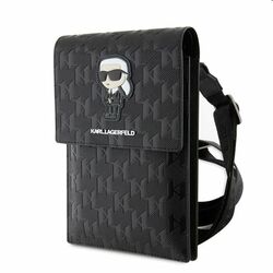 Karl Lagerfeld Saffiano Monogram Wallet Phone Bag Ikonik NFT, black