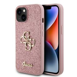 Guess PU Fixed Glitter 4G Metal Logo Zadní Kryt pro iPhone 13, pink