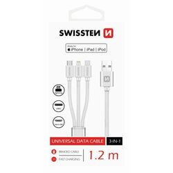 Datový kabel Swissten textilní 3 v 1, 1,2 m, Lightning, 2 x USB-C, černý