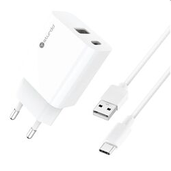 Sturdo Síťová nabíječka 3A, PD, 20W, USB QC + nabíjecí kabel USB/USB-C, bíélá