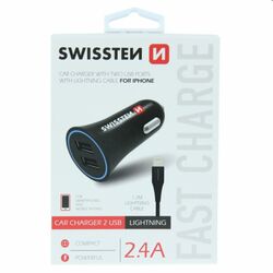 Autonabíječka Swissten 2.4A s 2x USB + kabel Lightning