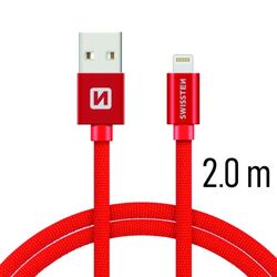 Datový kabel Swissten textilní s Lightning konektorem a podporou rychlonabíjení. 
 Red na playgosmart.cz