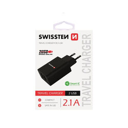 Nabíječka Swissten Smart IC 2.1A s 2 USB konektory, černá | playgosmart.cz