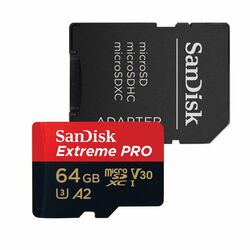SanDisk Micro SDXC Extreme Pro 64GB + SD adaptér, UHS-I U3 A2, Class 10-rychlost 170/90 MB/s (SDSQXCY-064G-GN6MA) na playgosmart.cz